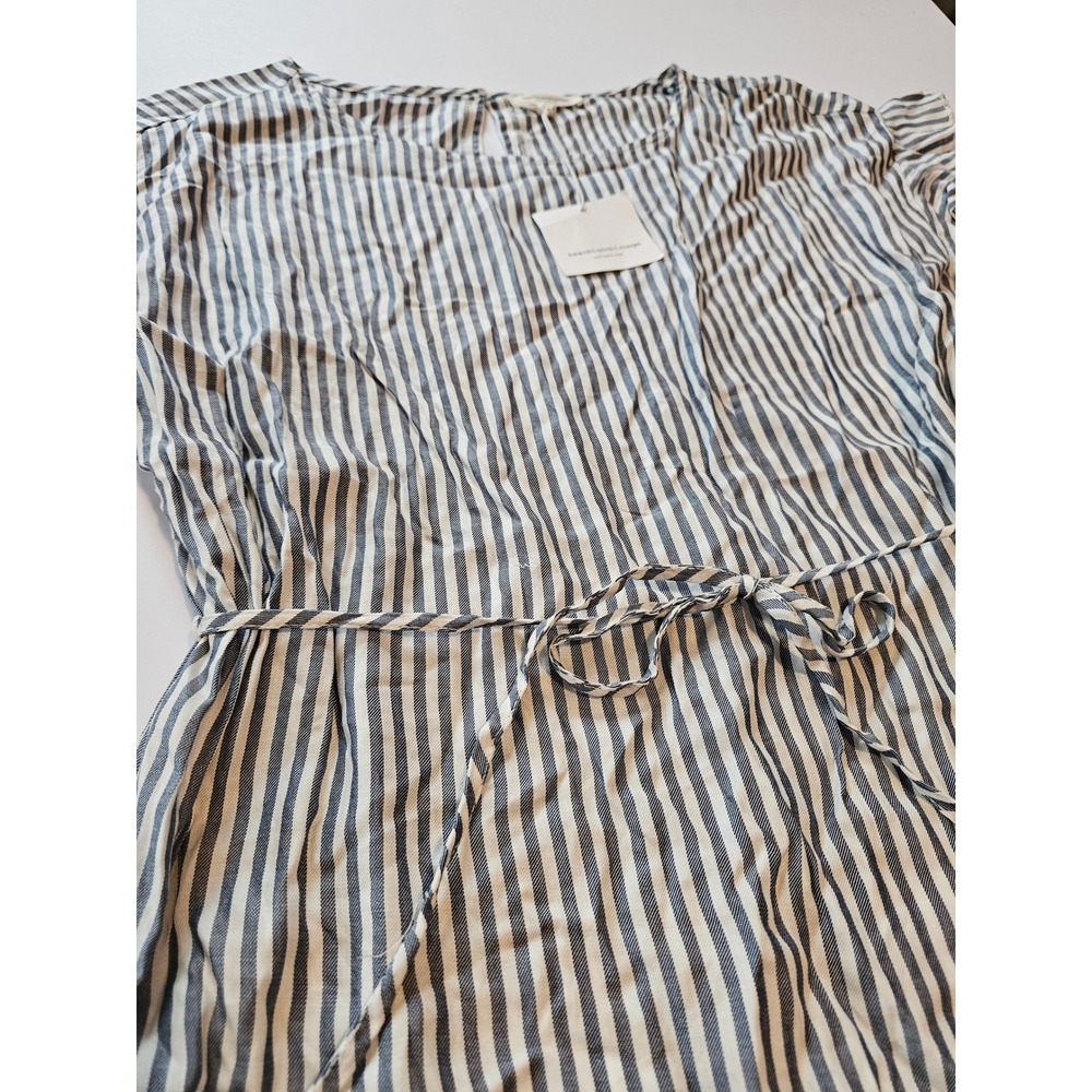 Beachlunchlounge Striped Tie Waist Dress Womens XL Blue White Ruffle Sleeve NEW - Picture 2 of 5